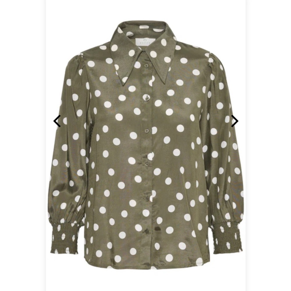 Kaffe Olive Polka Dot Blouse Size 36 Small -Medium - Picture 3 of 10